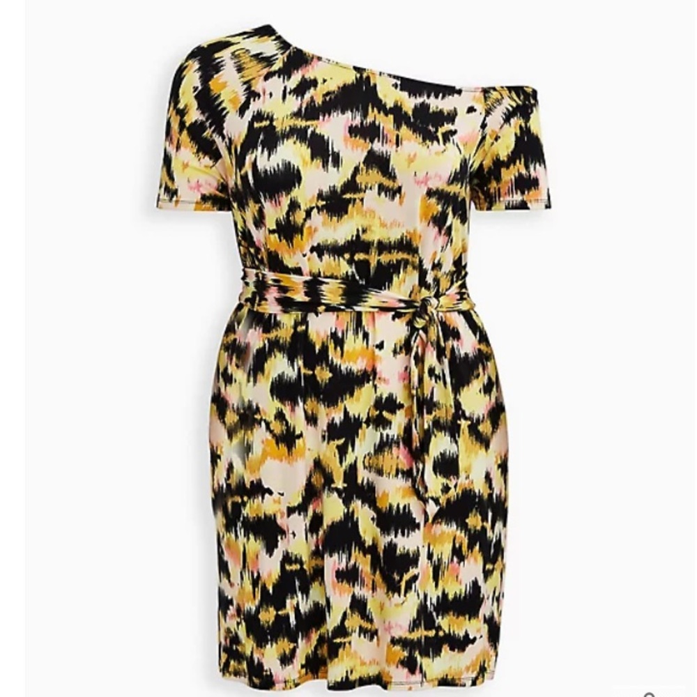 Torrid Ikat Dress Size 2 2X 18-20 Super Soft T Shirt Dress Callie Yellow NWT